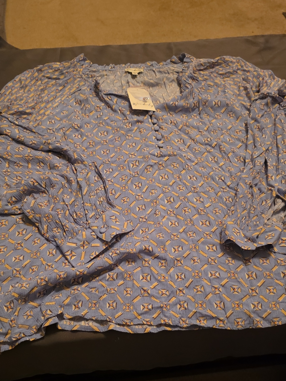 Wonderly Light Blue Geometric-Print Button Blouse